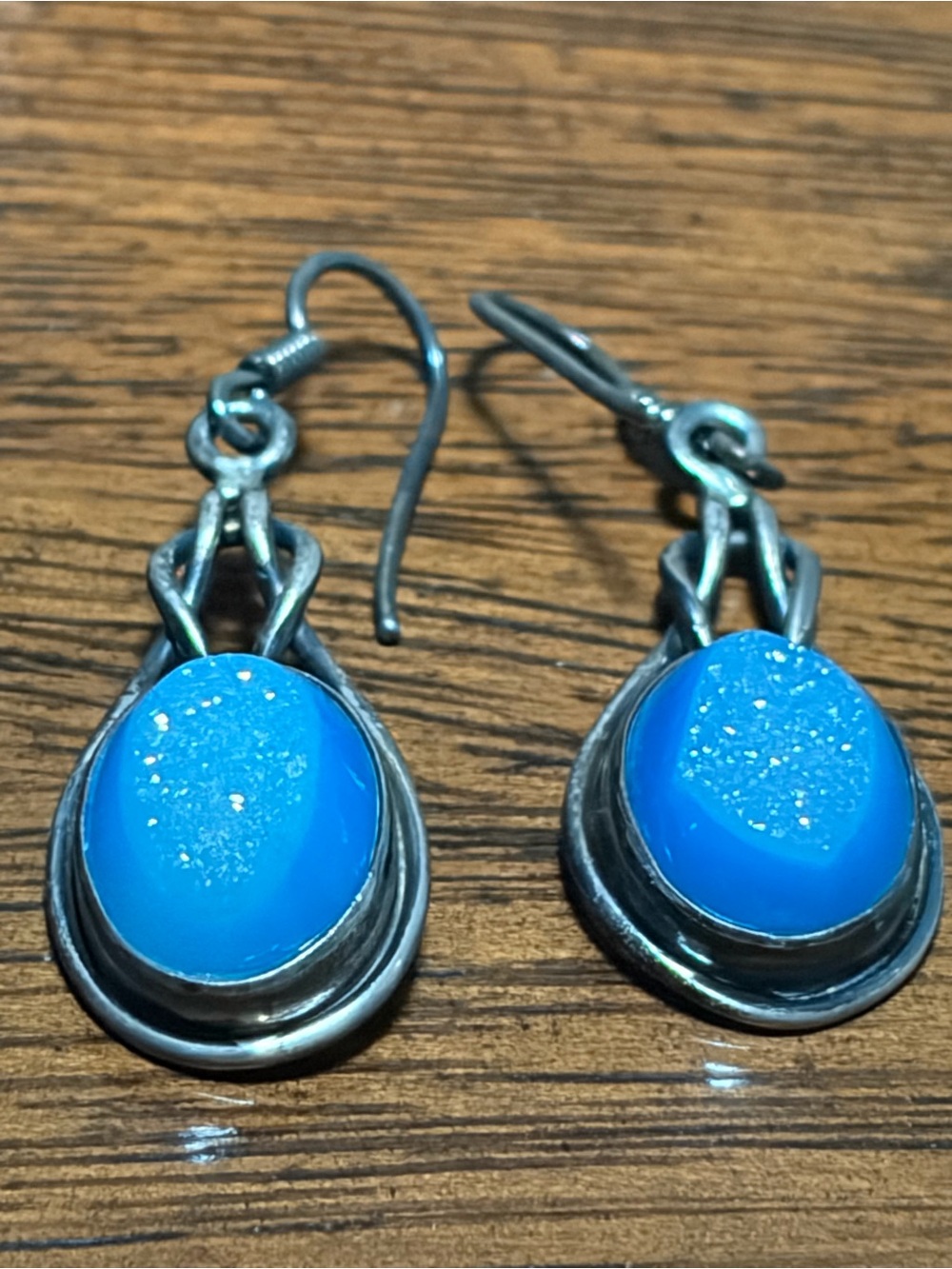 Blue  Gemstone 925 Silver Handmade Dangle Earrings
